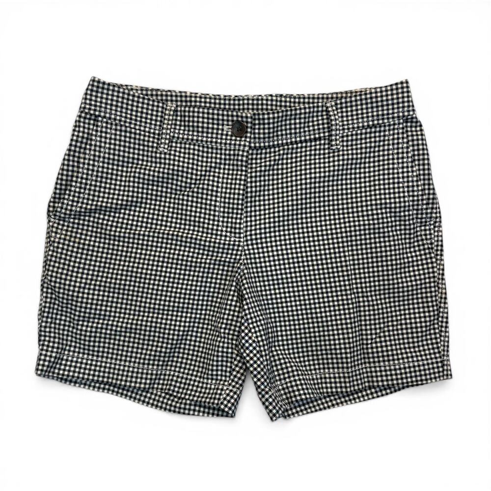 Talbots Petite Gingham Shorts Womens 2P Black White High Rise Stretch Cotton